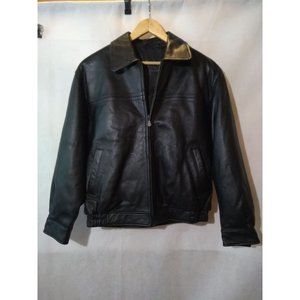 Roundtree & Yorke Black Long Sleeve Front Zip Closure Leather Jacket Size M